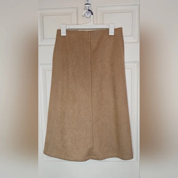 Cato Faux Suede Button-Front Midi Skirt | Tan A-Line - Picture 2 of 4